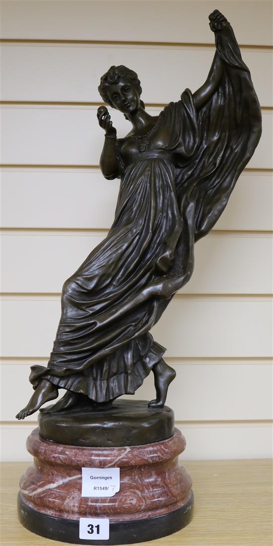 After Gerome bronze figure of a dancing lady, on marble socle, 63cm